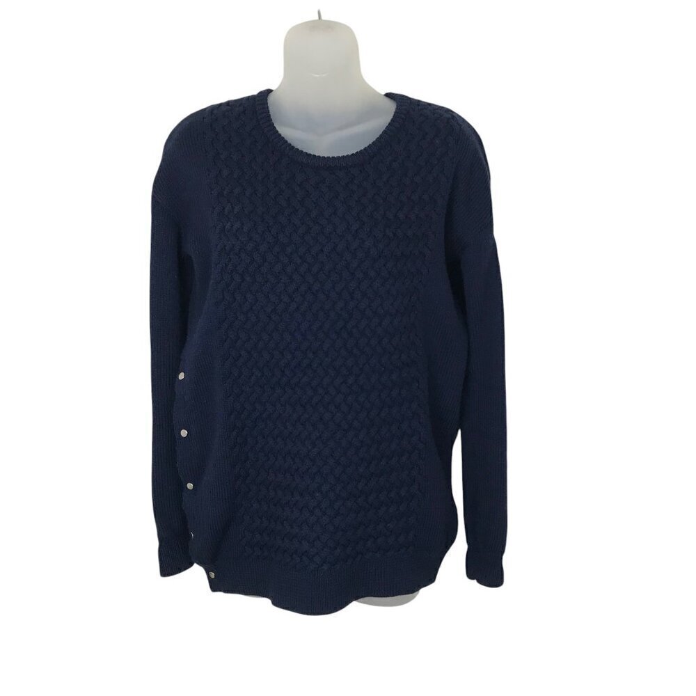 Aritzia Babaton Navy Blue Cable Knit 100% Merino Wool  Sweater Size XS